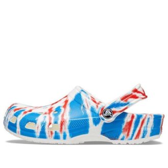 Crocs Classic Pattern kulutusta kestävät liukumattomat urheilulliset Unisex-valkoiset siniset punaiset sandaalit ”White Blue Red” 205453-928