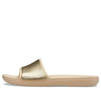 Crocs (WMNS) Sloane Shine Low Slide Minimalistiset rento litteät ruskean kullan väriset tossut ”Brown Gold” 206921-212 Crocs (WMNS) Sloane Shine Low Slide Minimalistiset rento litteät ruskean kullan väriset tossut ”Brown Gold” 206921-212